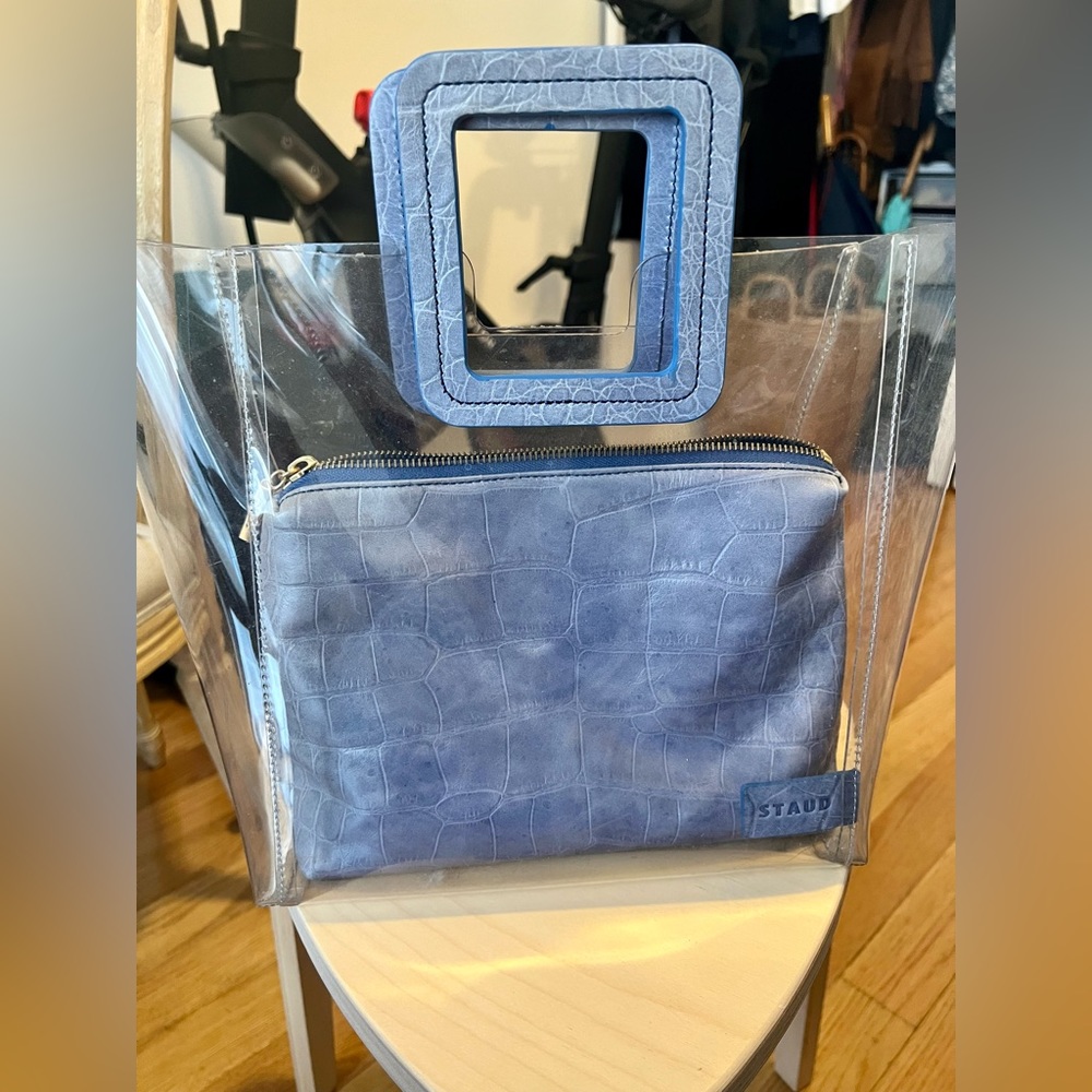 Staud Shirley with Blue Embossed Croc